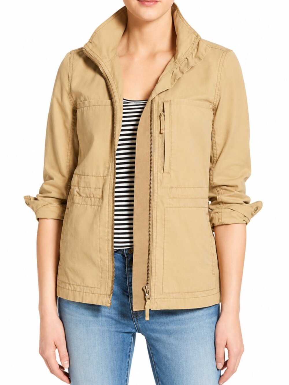Madewell Fleet Jacket Zip Up Long Sleeve Utility Tan Size XS